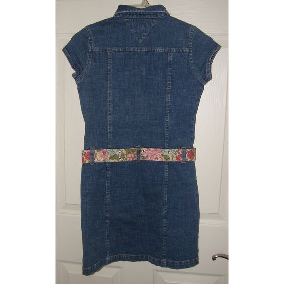 TOMMY HILFIGER Girls Sz 12 Knee Length Stretchy Cotton Blue Denim Belted Dress - Picture 4 of 5